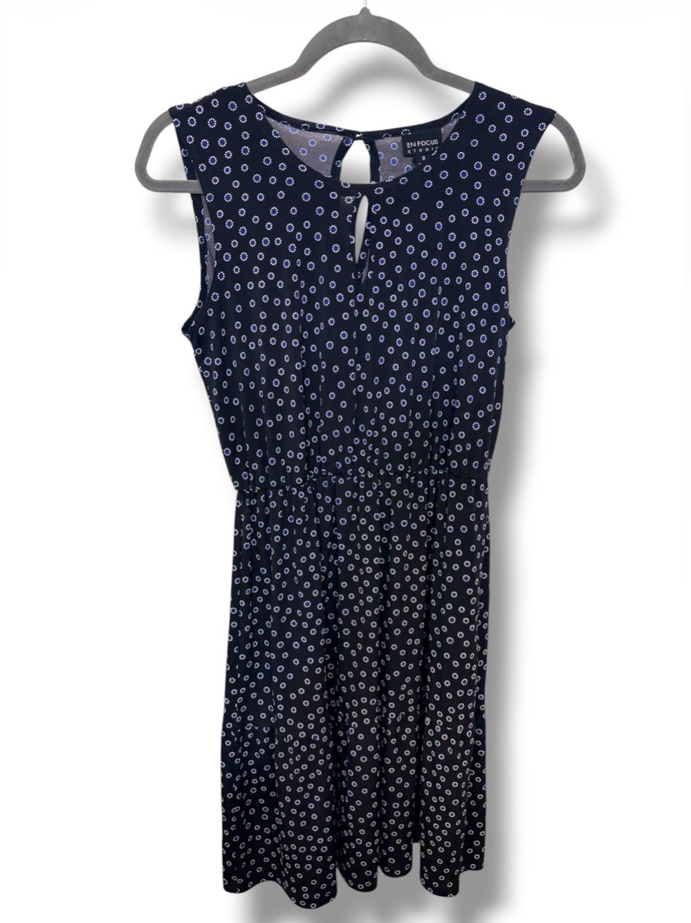 Enfocus Studio Navy Blue Sleeveless Floral Pattern Mini Dress